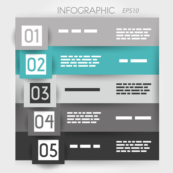 turquoise infographic five options in big squares - Вектор,изображение