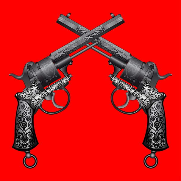 vektorové ilustrace ze dvou starých zbraní s ornamenty - Vektor, obrázek