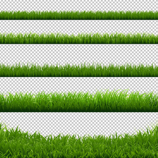 Green Grass Big Borders Collection Transparent Background, Vector Illustration - Vector, Image