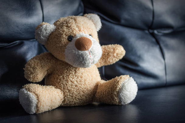 Медвежонок Тедди на черном диване
. - Фото, изображение