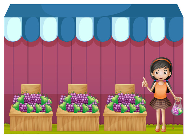 Uma rapariga a vender uvas
 - Vetor, Imagem