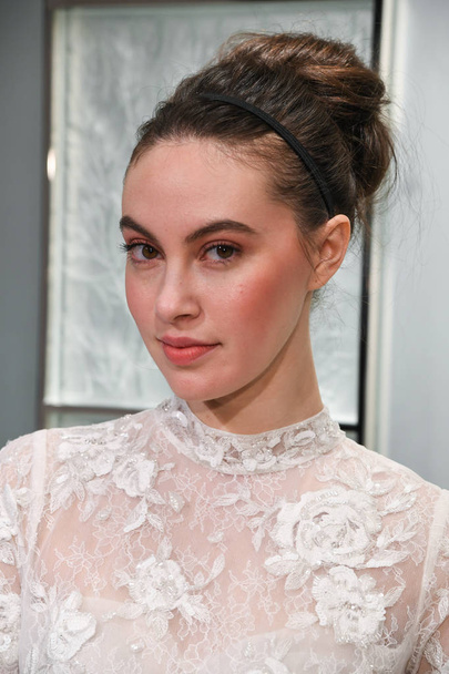 NEW YORK, NY - APRIL 10: Model Heather Aboff posing during the Gracy Accad Spring 2020 bridal presentation at New York Fashion Week: Bridal on April 10, 2019 in NYC. - Фото, изображение