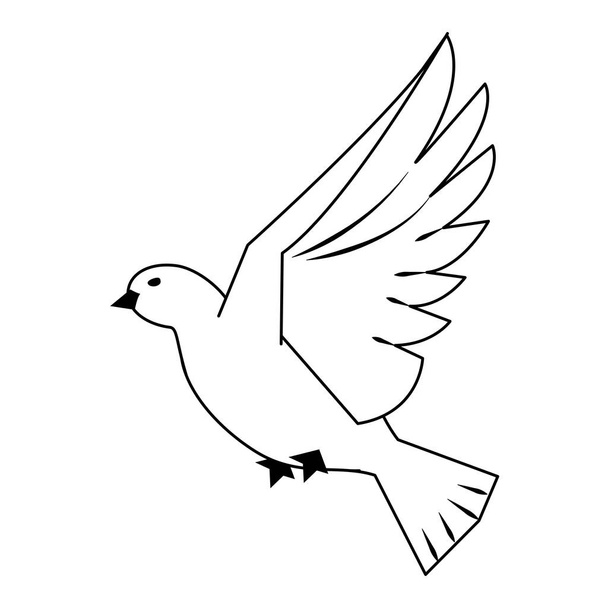 Pomba pássaro voando desenhos animados em preto e branco
 - Vetor, Imagem
