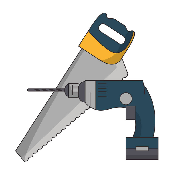 Πριονίδια και κατασκευή τρυπάνι εργαλεία - Διάνυσμα, εικόνα