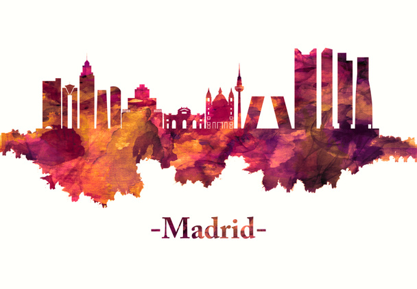 Madrid Spain skyline in red - Photo, Image