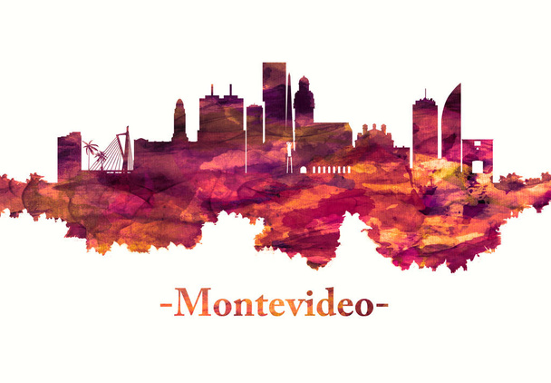 Montevideo Uruguay skyline in het rood - Foto, afbeelding