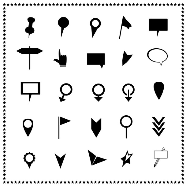 Set of navigation pins and pointer icons - Vector, Image