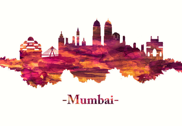 Mumbai India skyline in red - Photo, Image