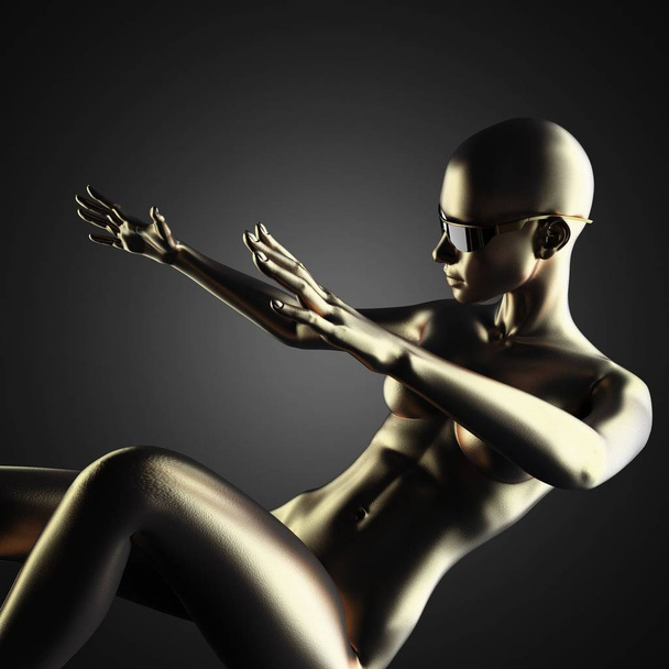 beautiful golden female statuette on dark background   - Фото, зображення
