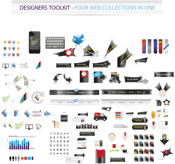 Kit de herramientas de diseñadores - Cuatro colecciones web en una sola
 - Vector, Imagen