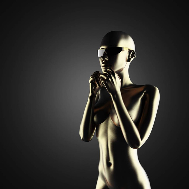 beautiful golden female statuette on dark background   - Foto, Imagem