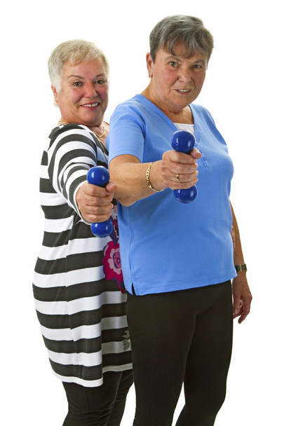 Naispuoliset seniorit käsipainoilla
 - Valokuva, kuva