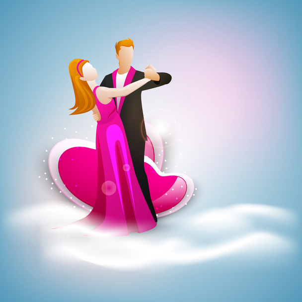 Couple in love on with hearts on blue background. - Vetor, Imagem