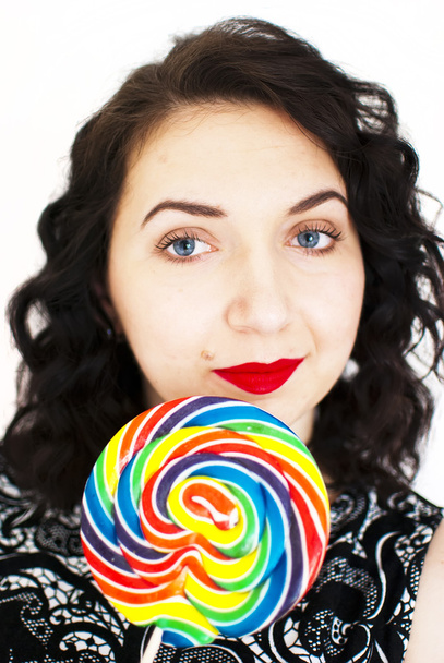 retro woman with a lollipop - Fotoğraf, Görsel