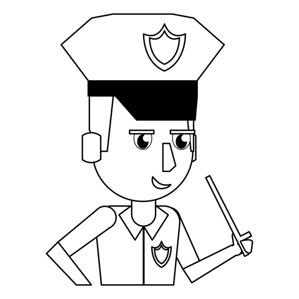 Police profile cartoon in black and white - Vector, Image
