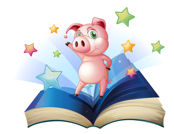 Un libro con una imagen de un cerdo bailando
 - Vector, imagen