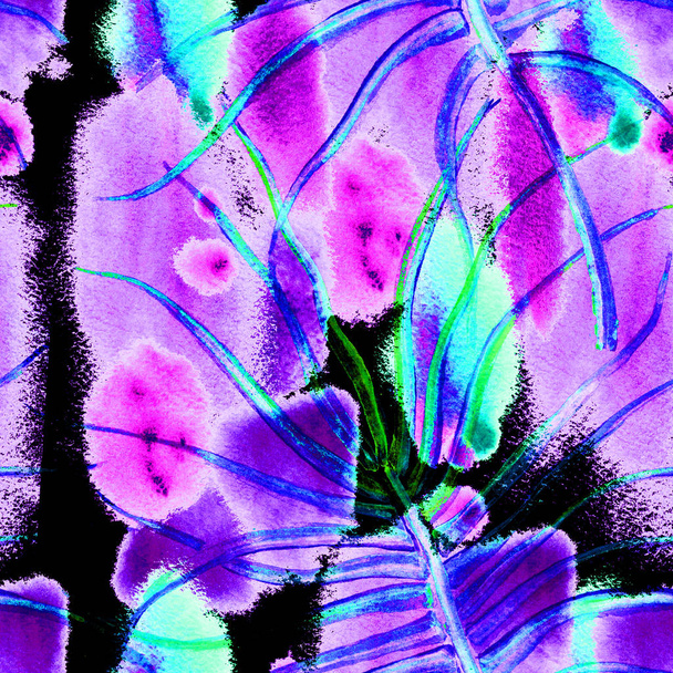 Tropical Purple Seamless Pattern. Summer Jungle - Zdjęcie, obraz