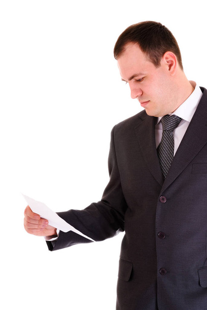 businessman read paper, isolated on white - Фото, зображення