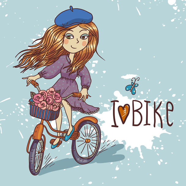 Bisiklet ile güzel kız - Vektör, Görsel