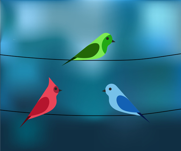 Uccelli su un filo blu
 - Vettoriali, immagini