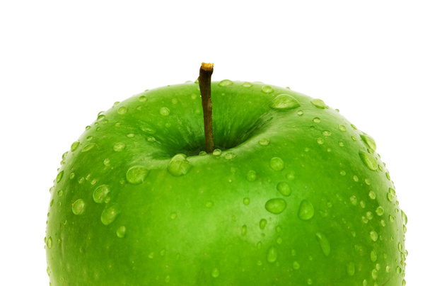 Manzana verde con rocío aislado
 - Foto, Imagen