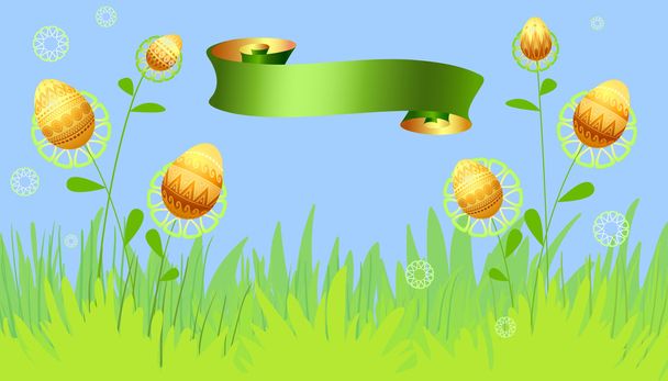 Biglietto di Pasqua con fiori e uova - Vettoriali, immagini