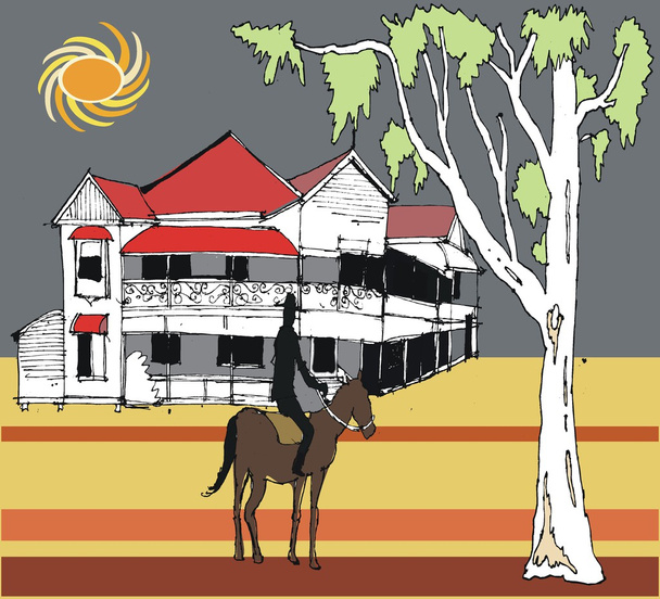 vektorové ilustrace z koně a jezdce, australský outback. - Vektor, obrázek