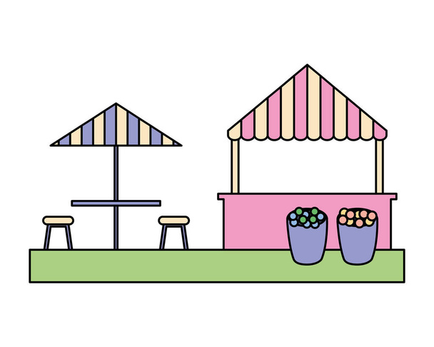 budka a deštníkové stolní květiny - Vektor, obrázek
