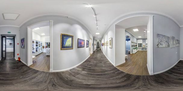 GRODNO, BELARUS - december, 2018:  Full seamless spherical panorama 360 degrees angle view in interior of contemporary art gallery  in equirectangular projection.  VR content - Fotó, kép