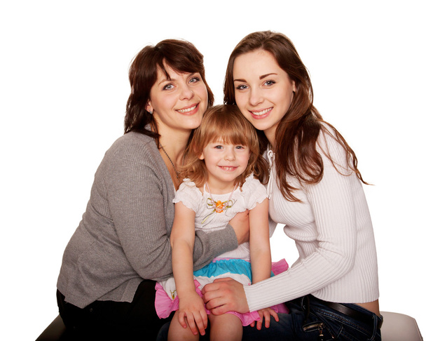 Щаслива усміхнена сім'я, мати і дві дочки
 - Фото, зображення