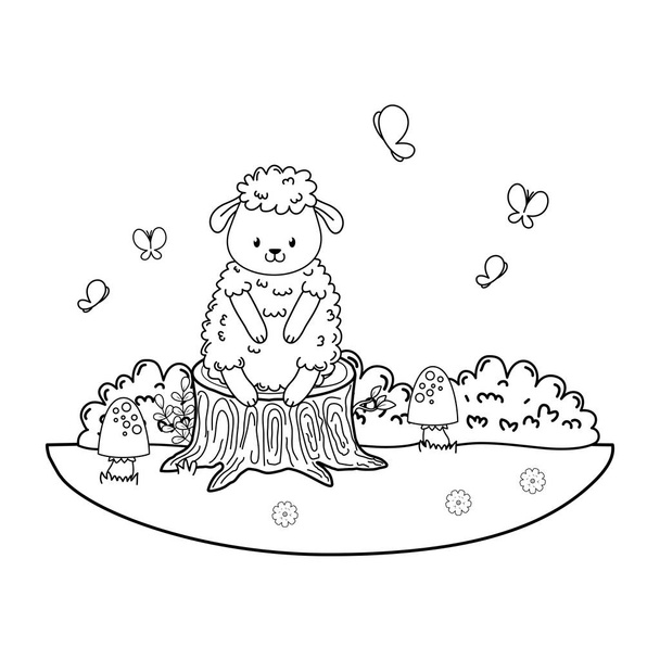 cute sheep in the field woodland character - Vector, Image