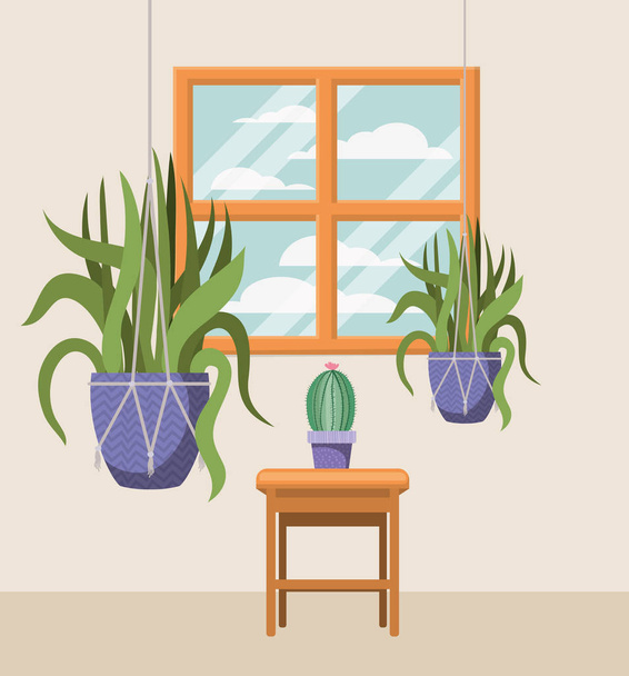 domácí rostliny v MACRAME závěsy s okénky - Vektor, obrázek