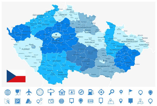 República Checa Mapa azul e iconos de navegación
 - Vector, Imagen