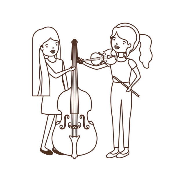 γυναίκες με μουσικά όργανα χαρακτήρα - Διάνυσμα, εικόνα
