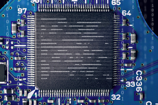blauwe printplaat chip - Foto, afbeelding