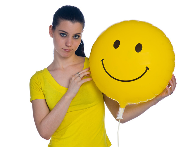 adolescent fille avec triste ballon souriant
 - Photo, image