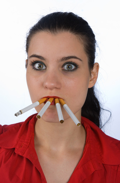 woman smoking four cigarettes - Fotografie, Obrázek