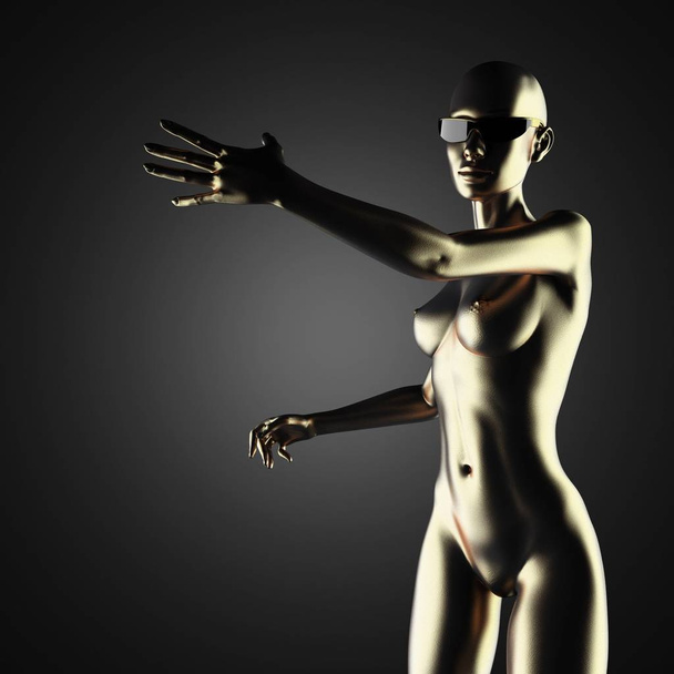 beautiful golden female statuette on dark background   - Foto, Bild