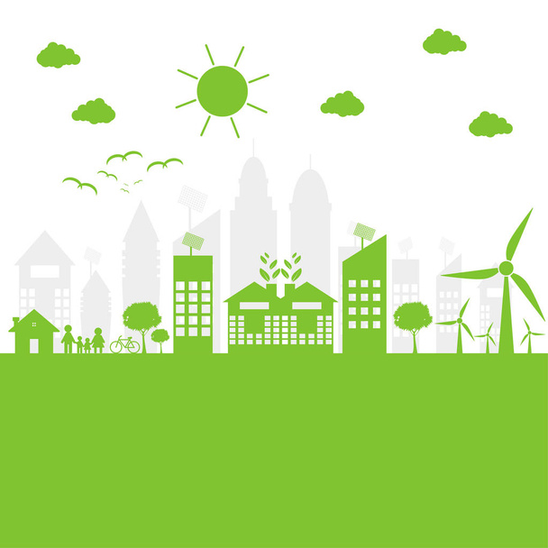 Vihreät kaupungit auttavat maailmaa ympäristöystävällisten ideoiden avulla.
  - Vektori, kuva