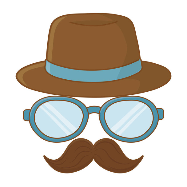 hat glasses and moustache - Vector, afbeelding