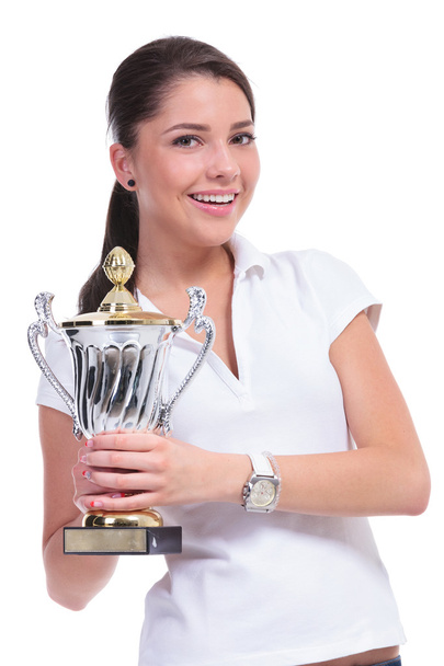 casual woman with trophy - Photo, Image
