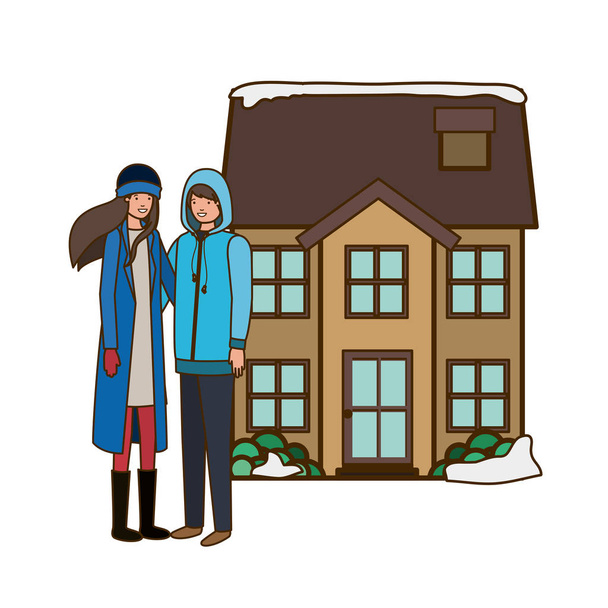 -pár a ház télen avatar karakter - Vektor, kép