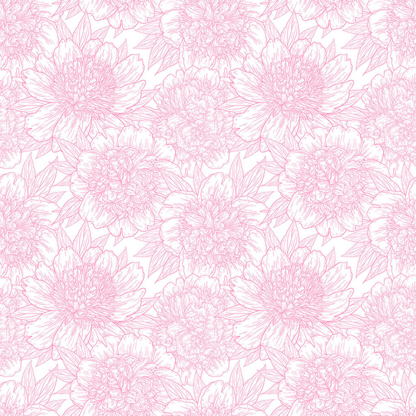 Seamless pattern with peony flowers hand drawn in lines. Graphic doodle sketch floral background. Vector illustration - Vector, Image