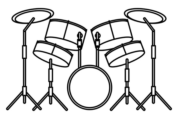 drums icon cartoon zwart-wit - Vector, afbeelding