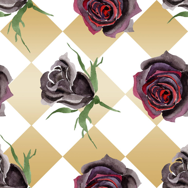 Black rose floral botanical flowers. Watercolor background illustration set. Seamless background pattern. - Zdjęcie, obraz