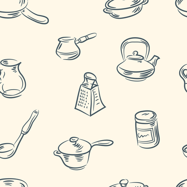 Seamless pattern. doodle kitchen set - Vektor, kép