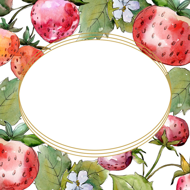 Υγιεινά φαγητά φράουλας. Σύνολο εικονογράφησης φόντου. Κορνίζα περίγραμμα στολίδι τετράγωνο. - Φωτογραφία, εικόνα