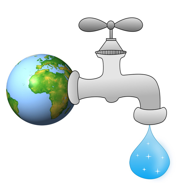 a faucet plumbing with a drop of water from a planet earth - Valokuva, kuva