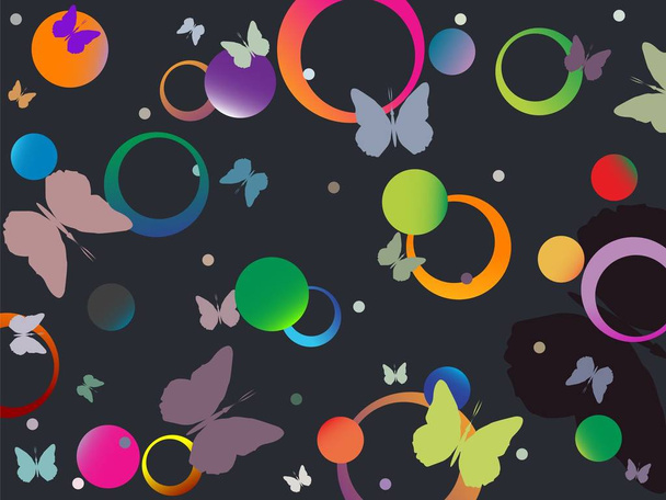 butterflies and bubbles in retro colors, abstract art illustration - Фото, зображення