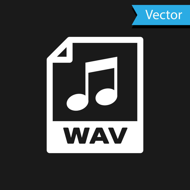 Белый значок документа WAV. Иконка кнопки выделена на черном фоне. WAV формирует формат аудио-файлов для цифровых аудио-файлов. Векторная миграция
 - Вектор,изображение